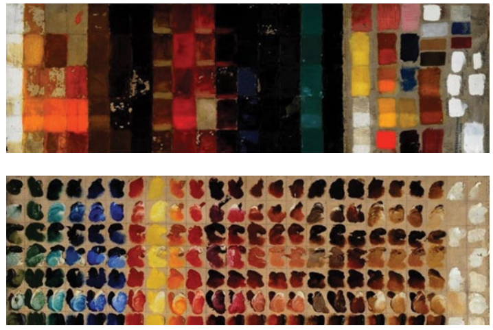 Paintings from 1906 (above) and 1941 (below), from which particles of ultramarine and whitewash were taken
